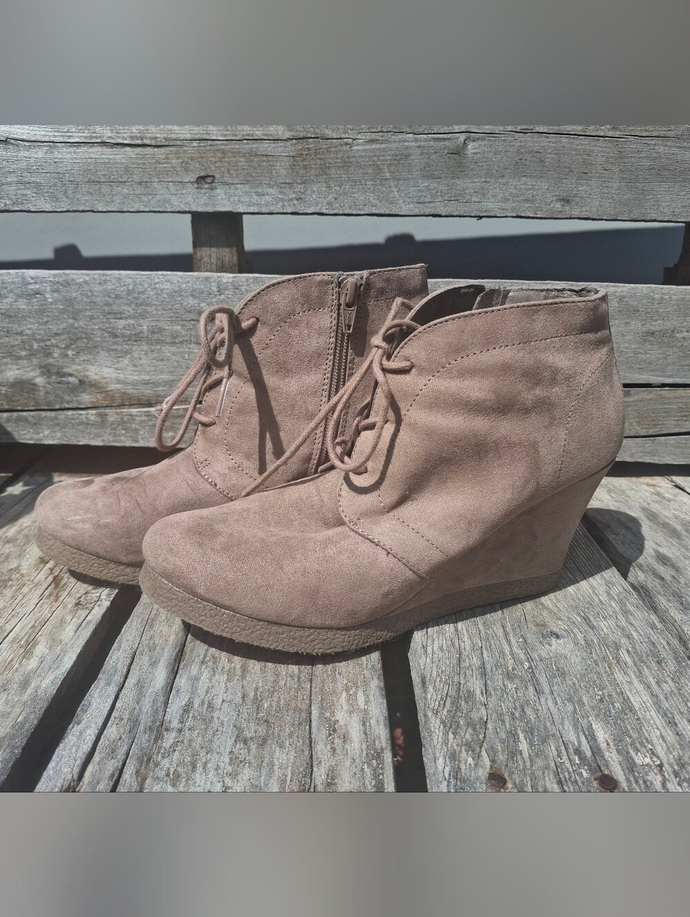Merona Taupe Lace-Up Wedge Ankle Boots